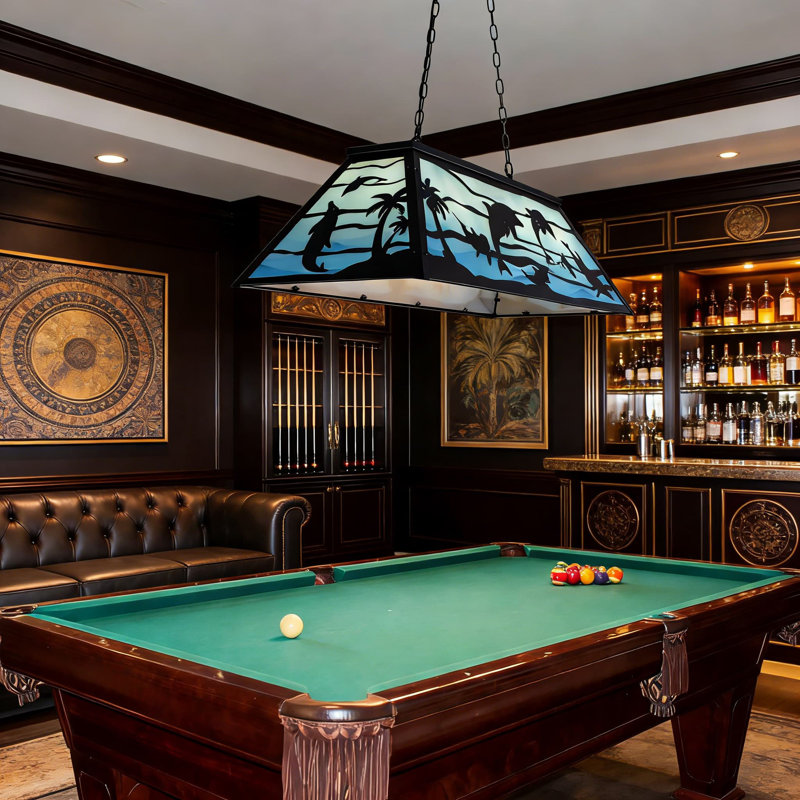 Luminaire de table de billard de style Tiffany avec design de dauphin, lustre rectangulaire à 4 lumières pour salle de jeux, îlot de cuisine et salle à manger