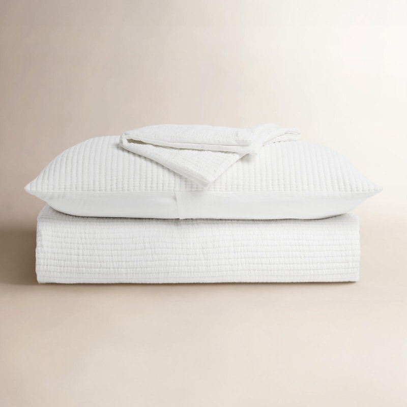 Solid Cotton Gauze Pick-stitch Matelesse Coverlet Bedspread set, Ivory White, King Quilt + 2 King Shams
