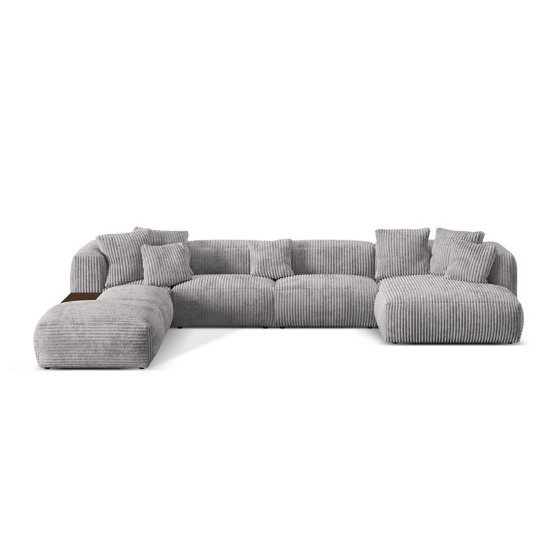 Betsayda 5 Seater Corduroy Corner Sofa , Light Grey