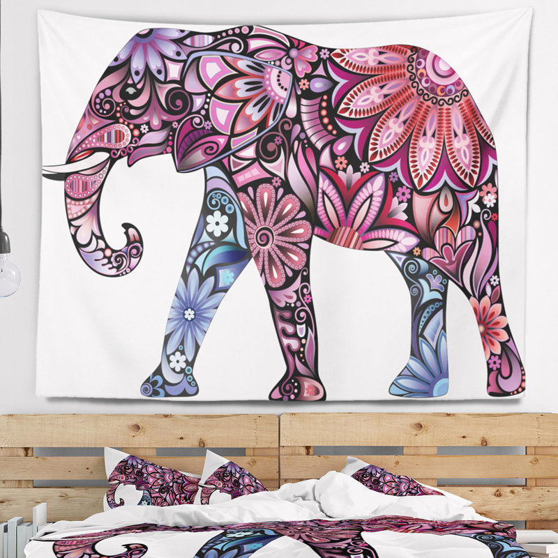 Tapisserie d'éléphant joyeux pourpre Animal, H 50 po x l 60 po