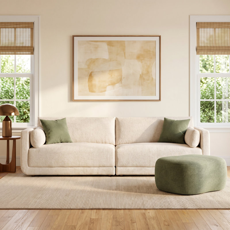Naples Upholstered 105'' Sofa, Cream Polyester Blend