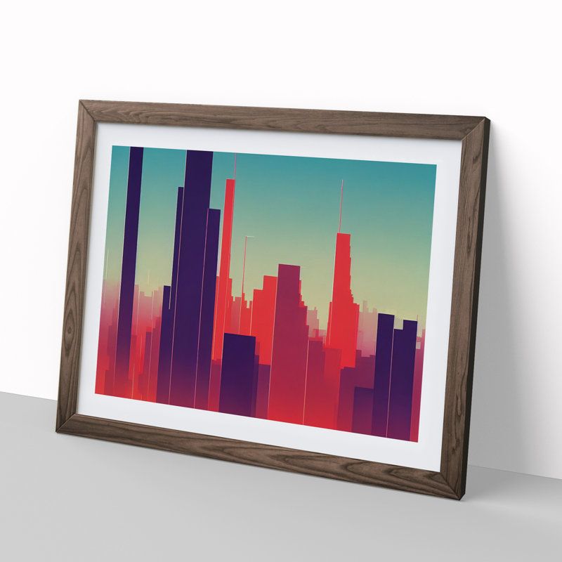 Sensational City Skyline Architecture Abstract - Framed Print, 25cm H x 34cm W x 2cm D, Walnut