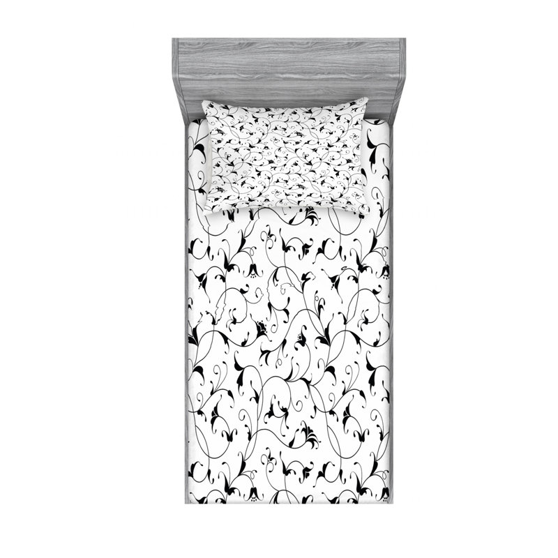 Microfiber Floral Sheet Set, Twin XL Sheet Set with Fitted Sheet, Black Floral