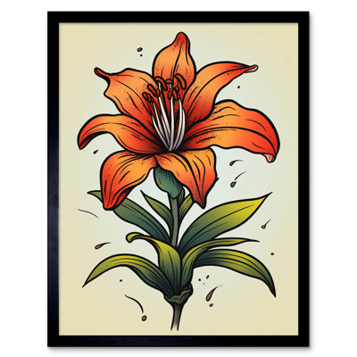 Parkgate Orange Lily Old School USA Tattoo Ink Body Art Rockabilly Americana 1 Piece Single Picture Frame Wall Art