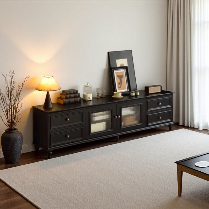 Black design-oriented TV Stand, 17.71"H x 70.86"L x 15.74"W