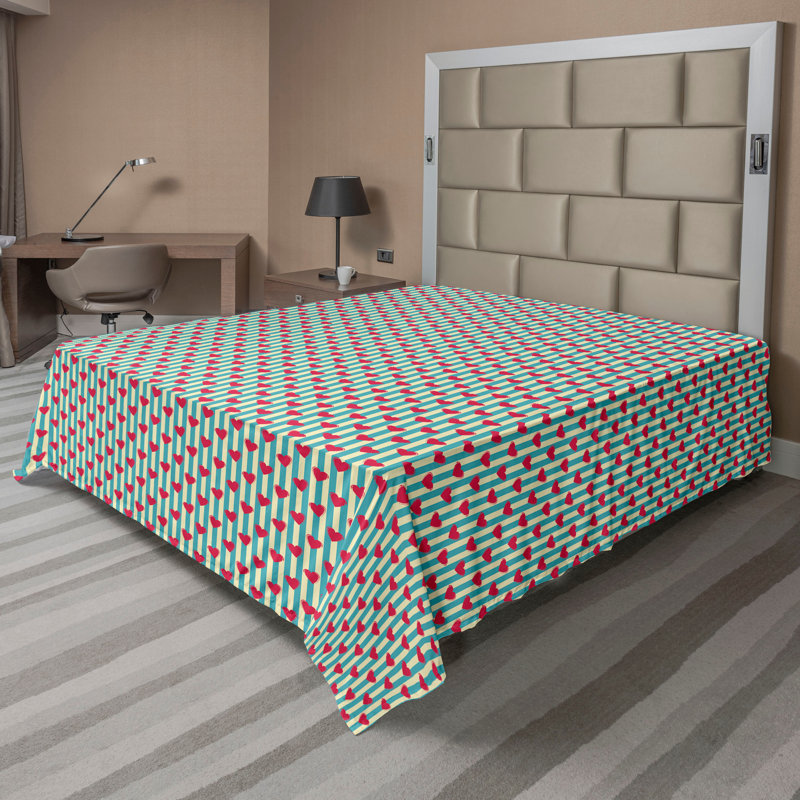 Drap plat moderne de style bohème Ambesonne, Drap plat grand, Rose foncé / motif rayé jaune pâle