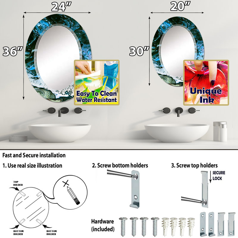 Miroir de salle de bain sans cadre, 36 po x 24 po