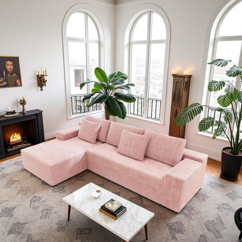 Canapé modulaire de 104,3 pouces de style nuage avec fauteuil inclinable en forme de L, Rose, Gauche
