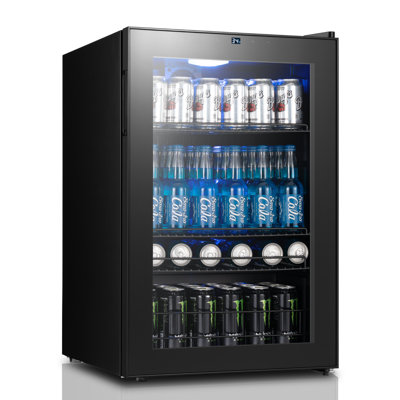 21.3" Beverage Refrigerator, 141 Cans Beverage Cooler, 3454f Single-zone Drink Fridge With Glass Door & Led | Fridge.com