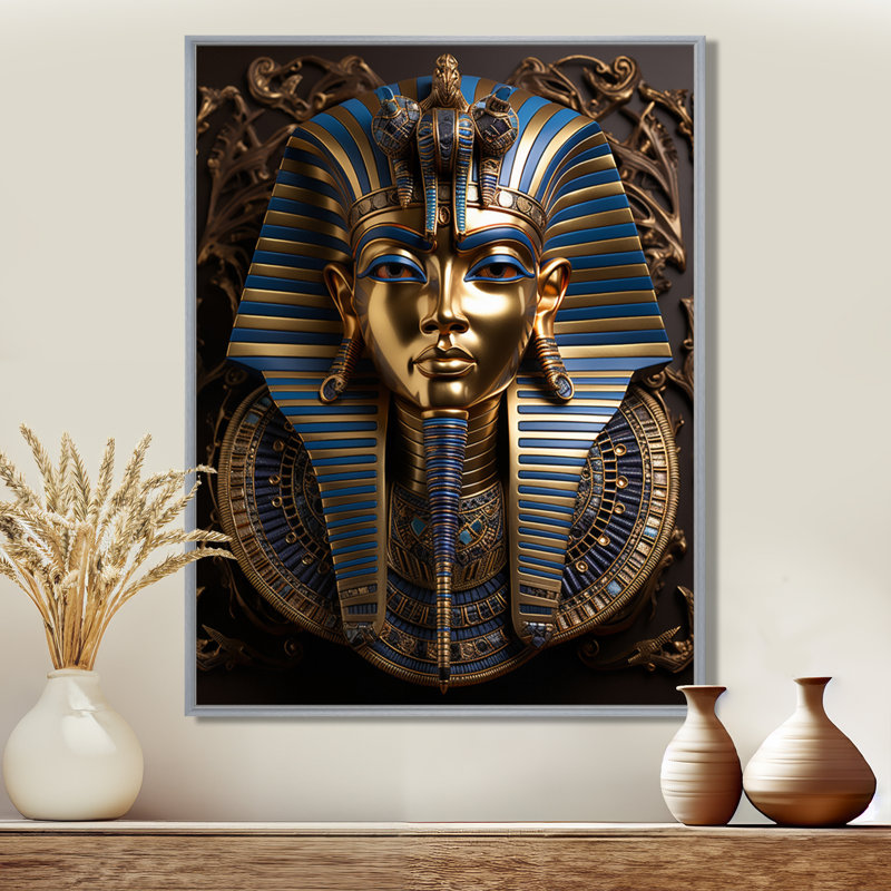 Égypte, pharaons royaux - Art mural égyptien, H 44 po x l 34 po x P 1,5 po, Cadre argenté flottant