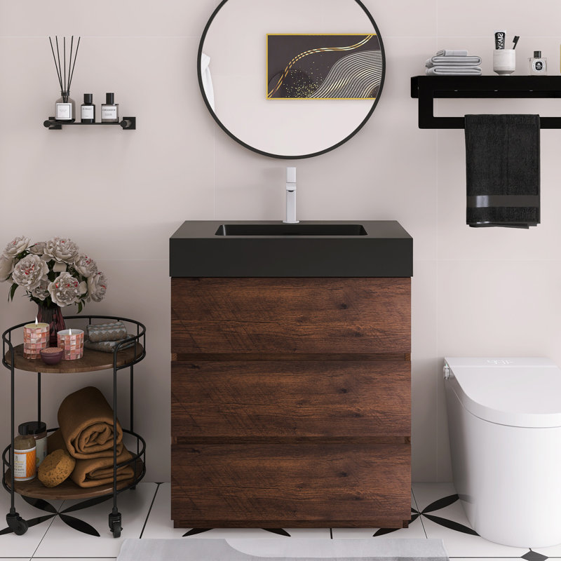 Meuble-lavabo à poser une pièce 30 po, Brun, Noir