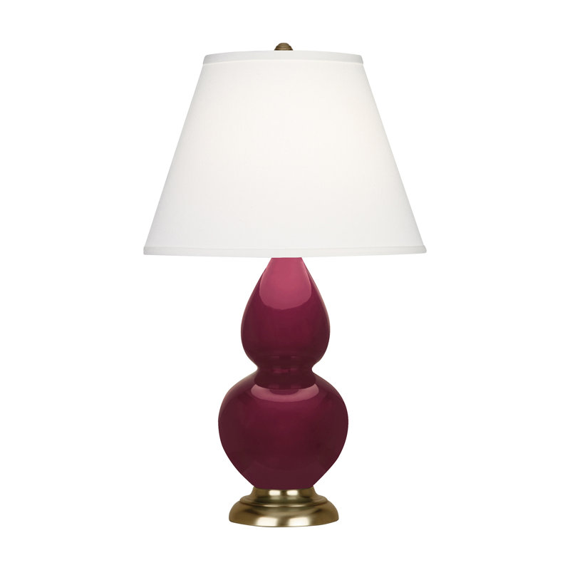 Petite lampe d'appoint à double gourde, Perle, Prune confite, Laiton antique