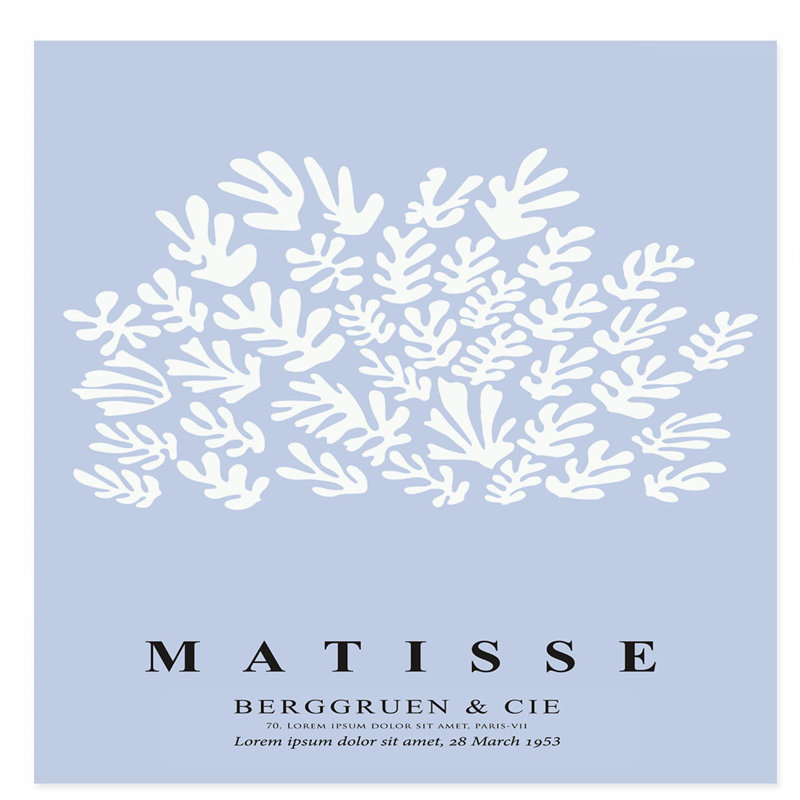 «Abstract Matisse Cutouts Soft Blue II», reproduction d'art moderne sans cadre Mid-Century, H 28 po x l 28 po