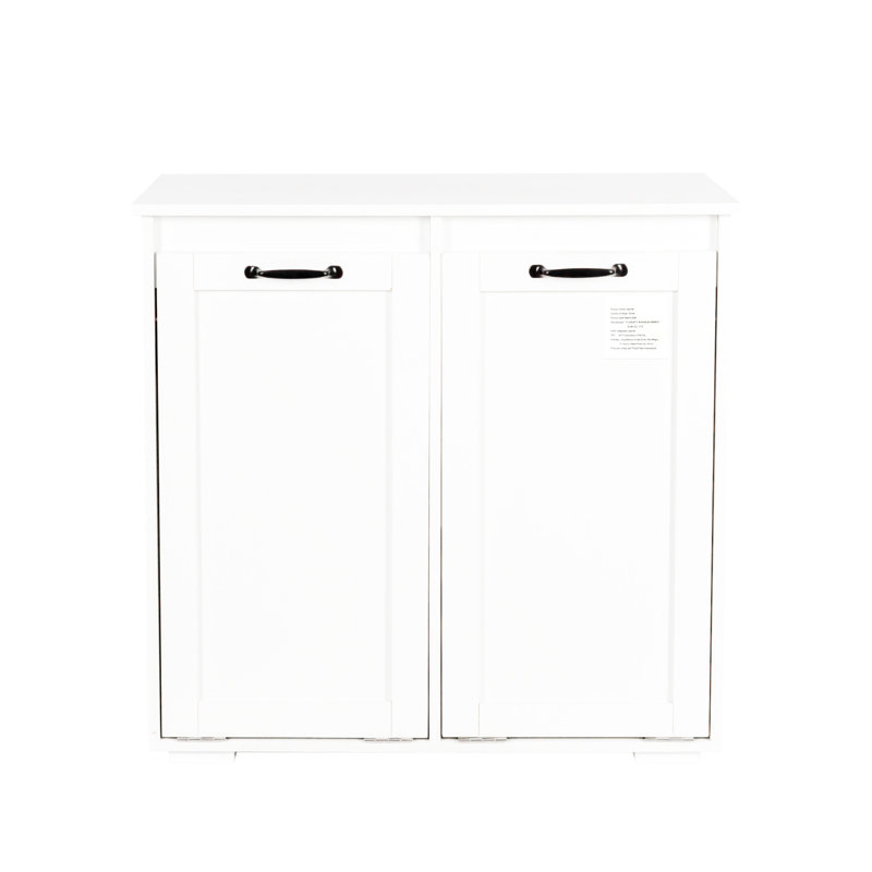 Armoire à linge blanche à panneau de particules avec poignées - Porte d'accès facile à manipuler 2 sacs amovibles pour trier et ranger les vêtements en finition