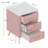 Upholstered Wooden Nightstand With 3 Drawers And Metal Legs&Handles, Bedside Table With Marbling Stickers Worktop - Pink-1786089095