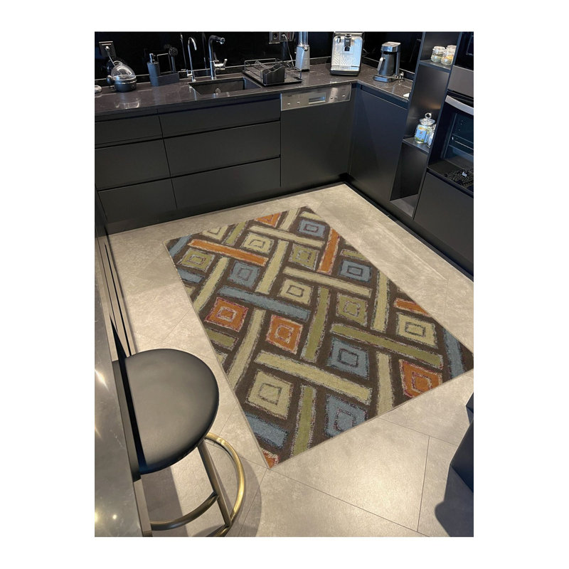 Multi Color Rectangle Geometric Pattern Creative Modern Decorative Machine Washable Area Rug