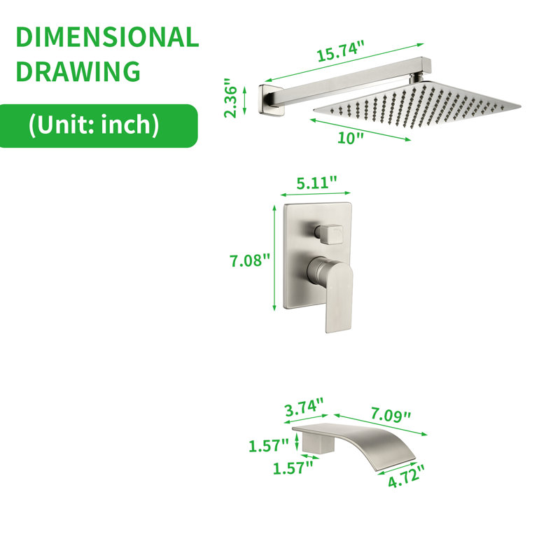 Système de douche complet à pression équilibrée, Nickel brossé