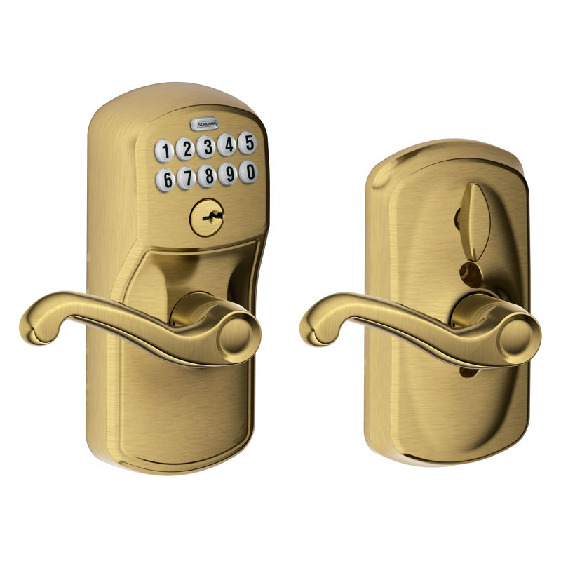 Flair Keypad Lever with Plymouth Trim, Antique Brass