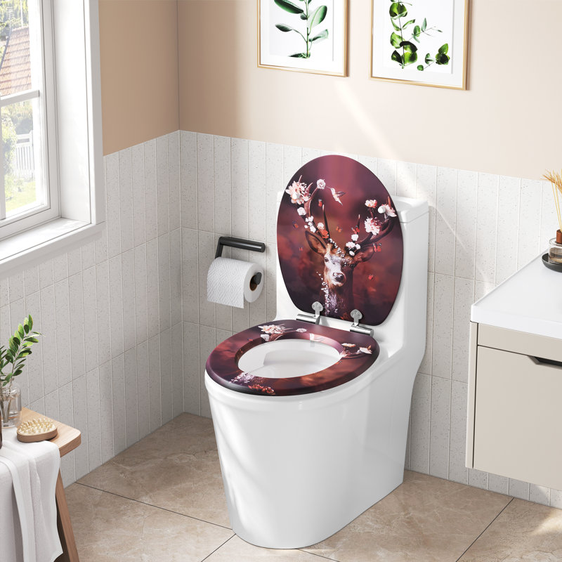 Toilet Seat, O-Shaped Loo Seat With Soft Close And Quick Release Functions, With Adjustable Hinges, Upgraded Mounting Set For Different Types Of Toilets, Deer Pattern