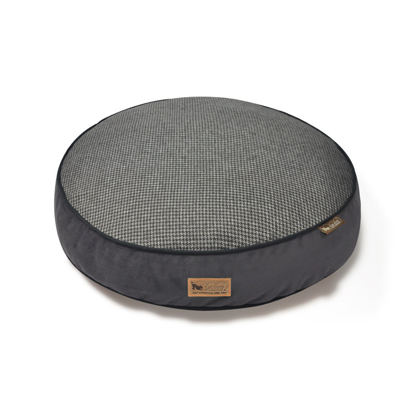 Houndstooth Round Dog Bed, Large (42" W x 42" D x 5" H), Black/Gray