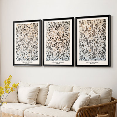 WM MORRIS Series DCXCVII  -Custom Framed  Wrapped Gallery Canvas - 3 Pieces