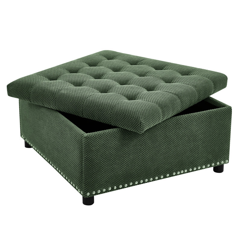 Square Storage In , Design, Nailhead Accents, Perfect For Home Office Decor, Contemporary Look Footstool With Hidden Storage, Suitable Multiple Rooms, Medium Duty Fabric