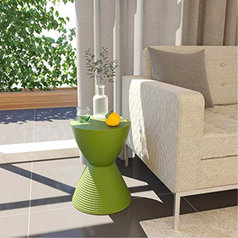 Durant Modern Hourglass Drum End Table with Removable Storage Lid, Indoor Outdoor Side Table & Small Patio Stool, No Assembly Lightweight Accent Table