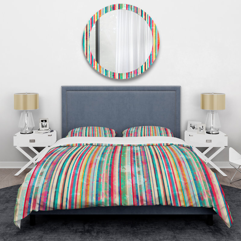 Ensemble de housse de couette en microfibre orange / bleu / rouge 2 pièces, Housse de couette pour grand lit et 2 taies décor