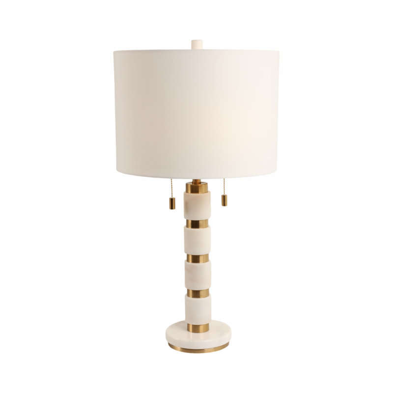 Mercer41 27X14" Stacked Marble Lamp With 2 Pulls, White/Gold