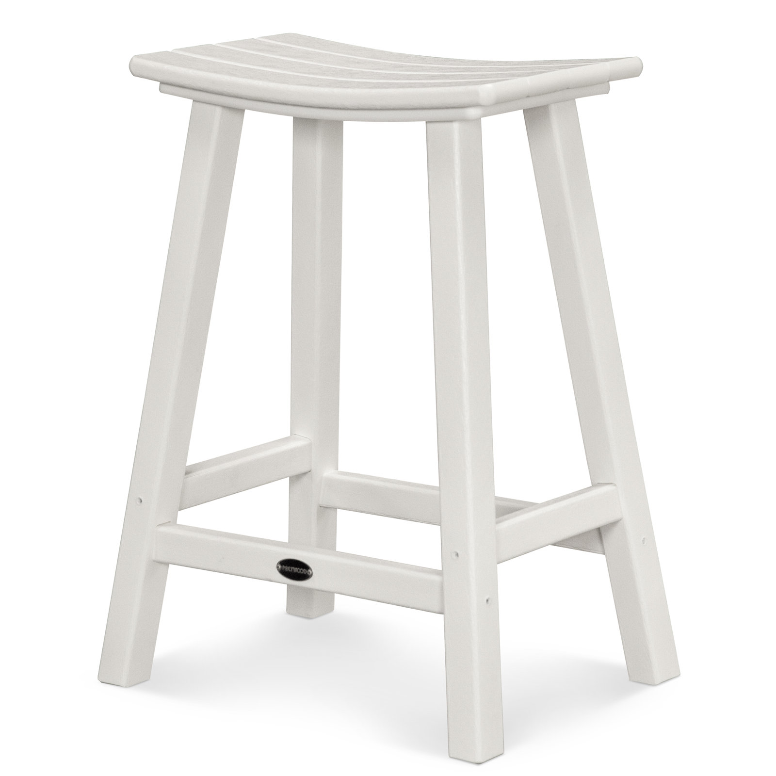 POLYWOOD Traditional Garden Patio Bar Stool, White, 24.75" H