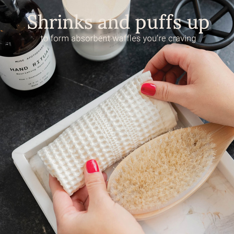 Waffle Washcloth Set of 4 – 100% Natural Cotton, Quick-Dry Exfoliating Wash Cloths, Adilyn, Cream