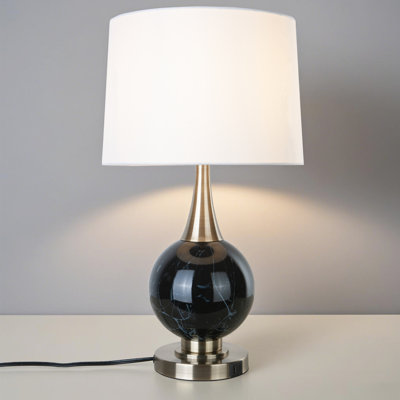 Lampe de table moderne en métal 23,5 po avec ports de charge USB-A et Type-C, commande tactile à intensité variable à 3 voies, laiton marbré noir / antique