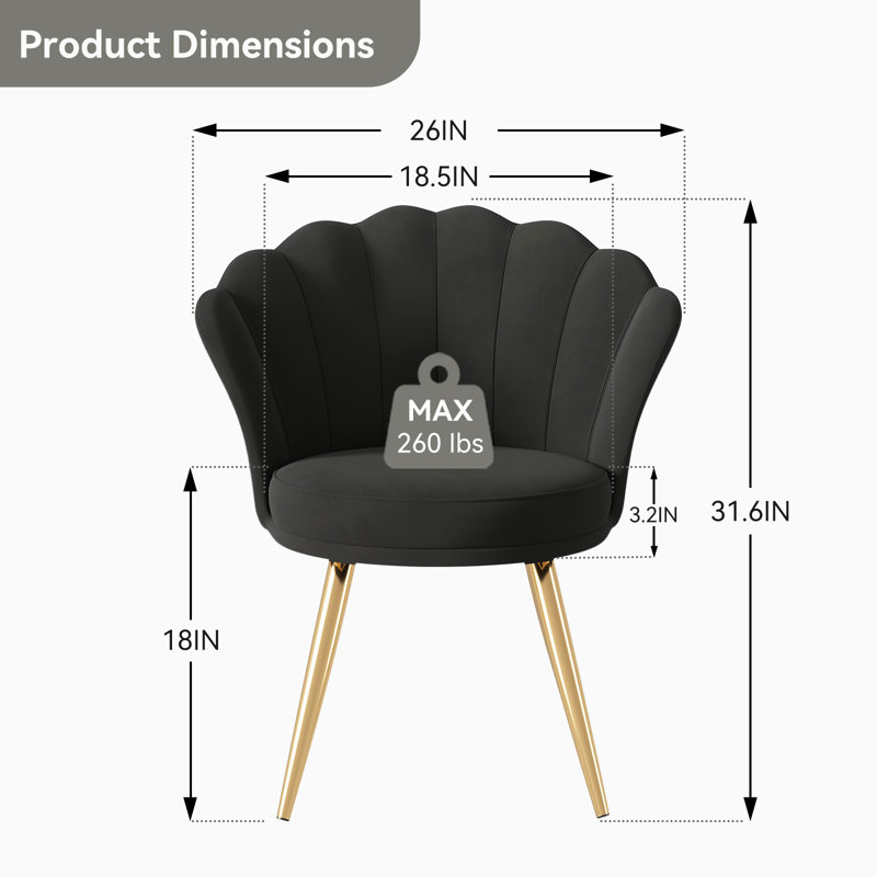 Back Velvet Accent Chair with Gold Legs, 18.5" Wide Upholstered Armchair with Padded Seat & Back – Modern Comfy Vanity Chair for Bedroom, Living Room, Makeup Room, Small Spaces
