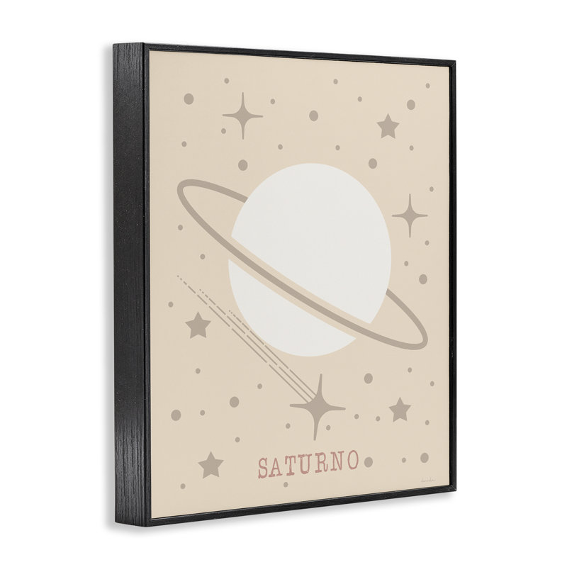 Giclée encadrée par Saturne Minimal avec étoiles, design par Daniela Santiago, H 14 po x l 11 po, Giclée encadrée noir minuit