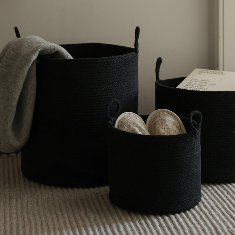Black Loops Cotton Rope Basket - Large, 53 pt, Black