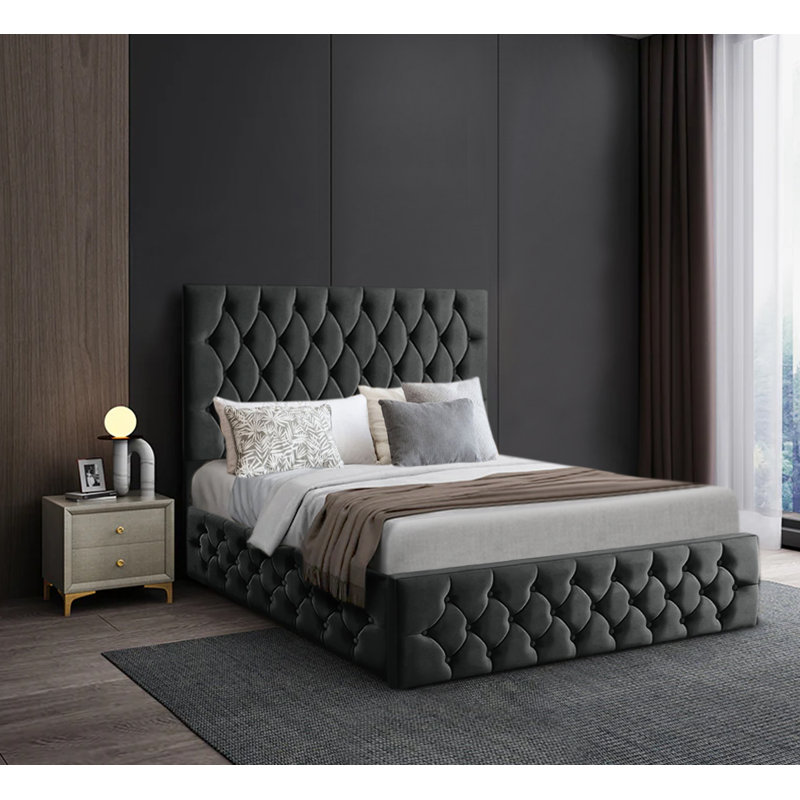 Barcley Upholstered Bed, Aspalt, Double (4'6)