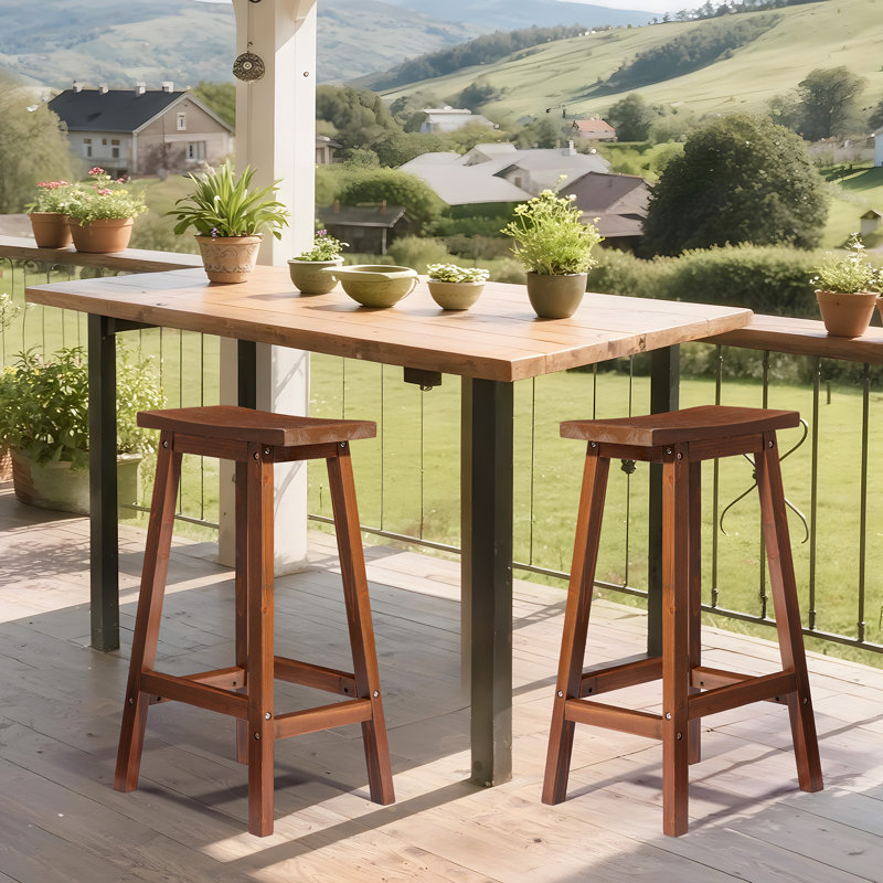 28,7 po Ensemble de 2 tabourets de bar en bois massif, Brun