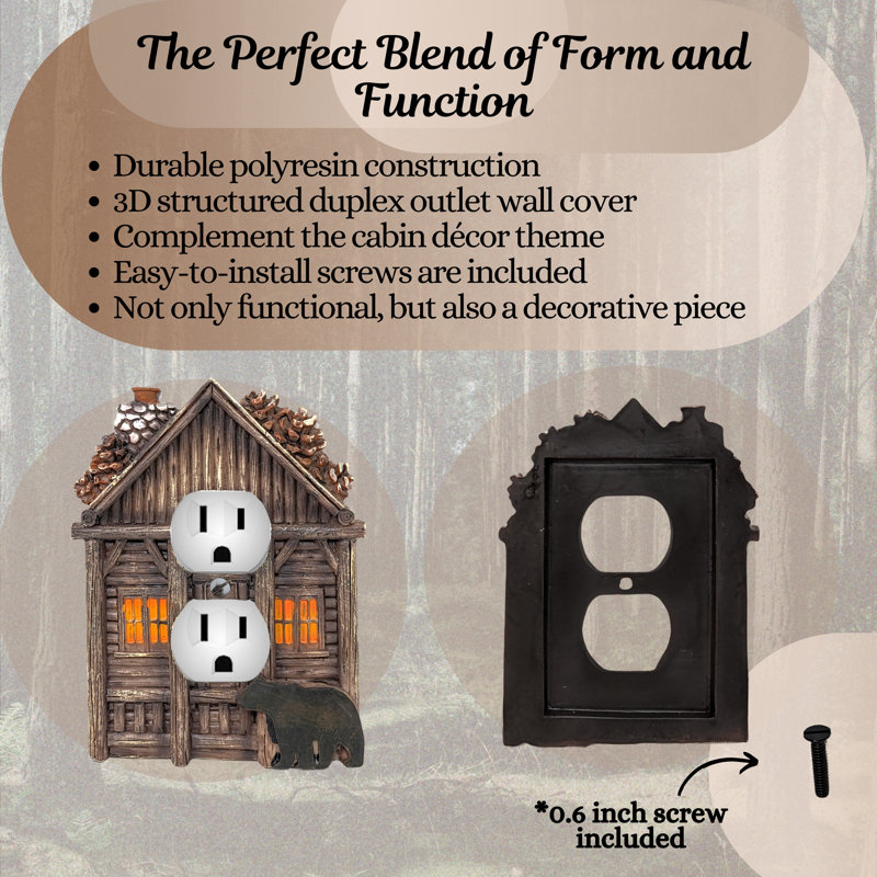 Resin Rustic Wall Plate Cover Cozy Cabin with Bear Design