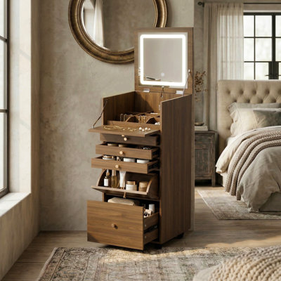 Movable Vanity Table With LED Mirror