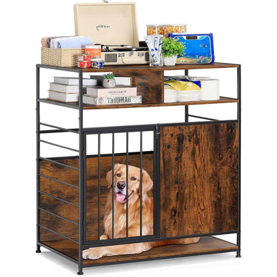 Cage pour chien moderne de 99 cm (39 pouces) avec tablette de rangement et côtés décoratifs.