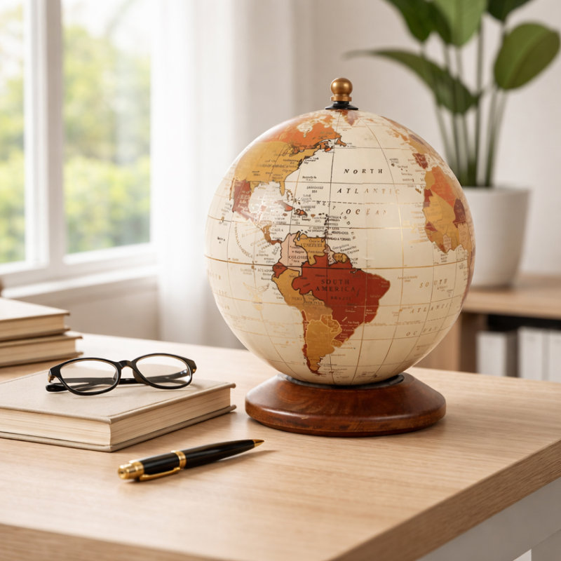 Globe terrestre décoratif avec base en bois Koregan