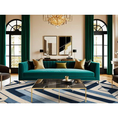  Tapis lavable rayé ivoire bleu marine