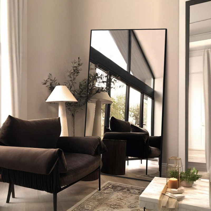 Oversized Rectangle Metal Framed Full Length Floor Mirror with Stand, Wall Mounted or Leaning Mirror for Bedroom, Home Gym, Living Room, Entryway