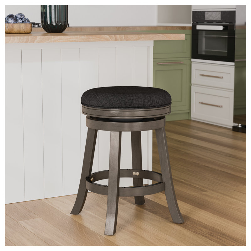 Tabouret de comptoir 24 po gris vieilli avec siège en tissu gris anthracite - Tabouret de cuisine pivotant à 360 ° en bois franc
