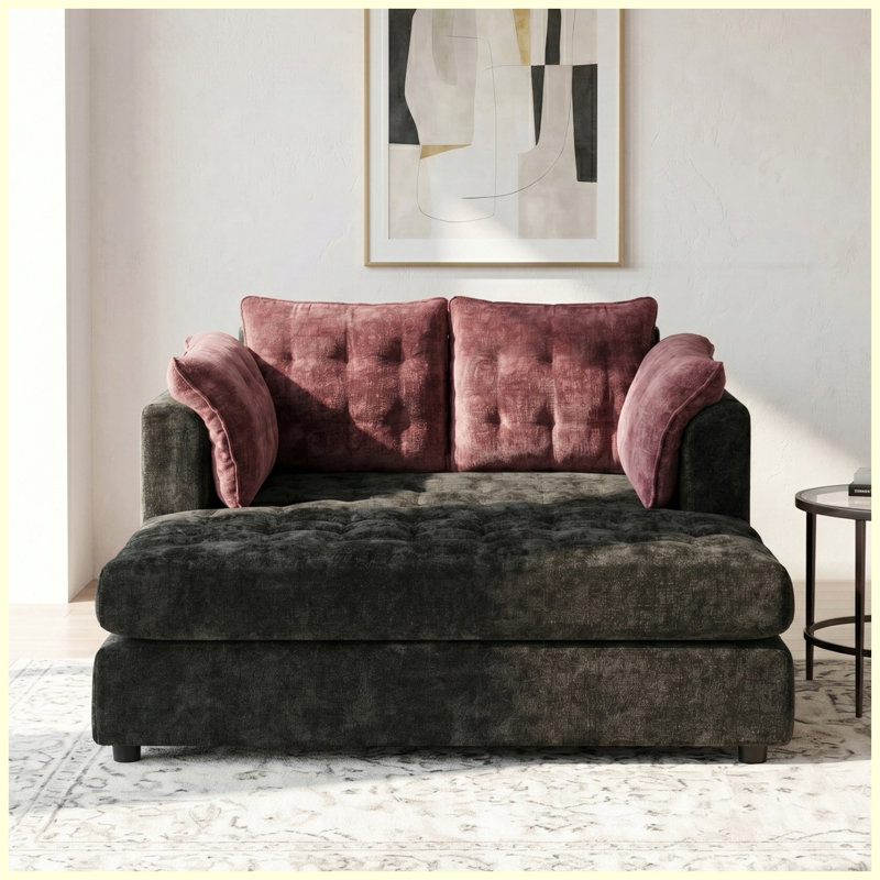 Causeuse | Canapé moderne 2 places avec coussins décoratifs noir, Black,Red Chenille