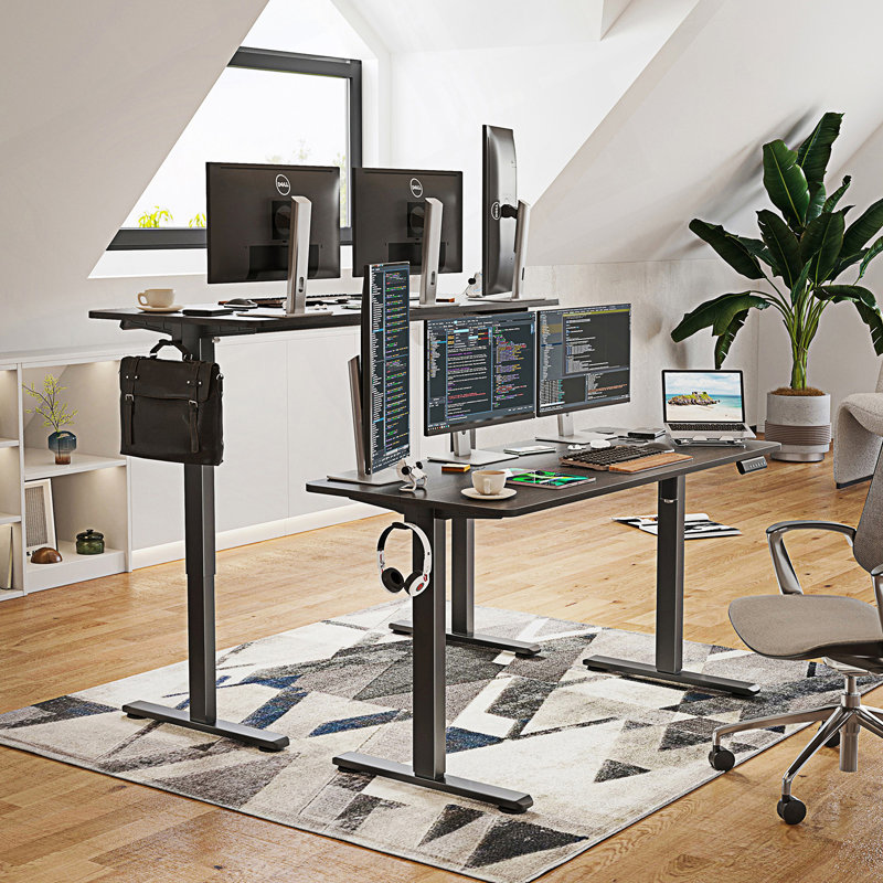 Adjustable Height Electric Standing Desk With Splice Board, Walnut/Black