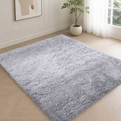 Tapis gris moelleux de qualité supérieure de 7,5 po x 9,5 pi avec tapis moelleux moderne mesurant 89 x 113 po