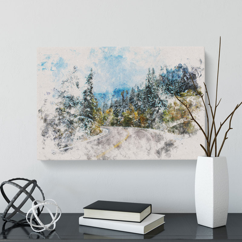 Winter Forest Road - Wrapped Canvas Print, 60cm H x 91cm W x 3cm D