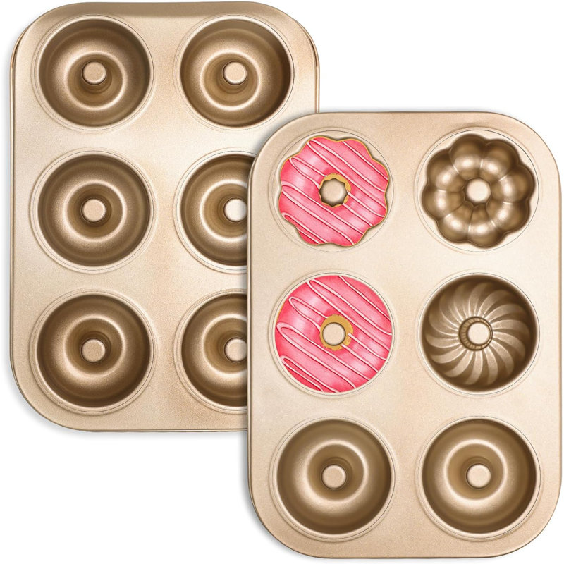 2PCS Donut Pan Carbon Steel 6-Cavity Donut Pan for Baking Doughnut Nonstick & Easy Clean