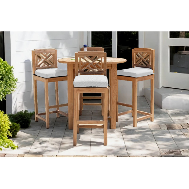 Monterey Teak Bar Set with Stools, White
